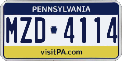 PA license plate MZD4114