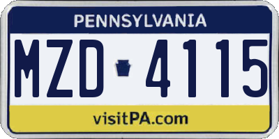 PA license plate MZD4115