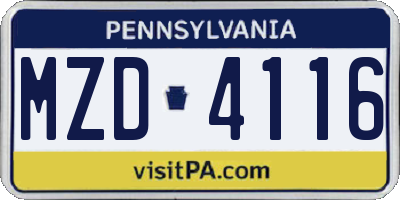 PA license plate MZD4116