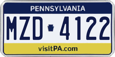 PA license plate MZD4122
