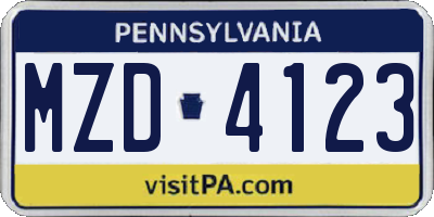 PA license plate MZD4123