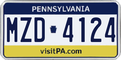 PA license plate MZD4124