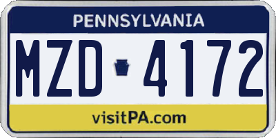 PA license plate MZD4172