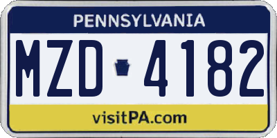 PA license plate MZD4182