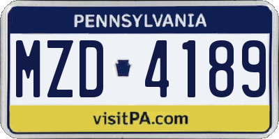 PA license plate MZD4189
