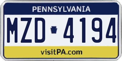 PA license plate MZD4194