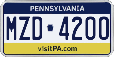 PA license plate MZD4200