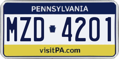 PA license plate MZD4201