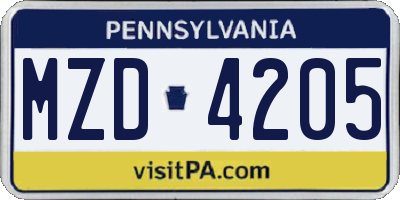PA license plate MZD4205