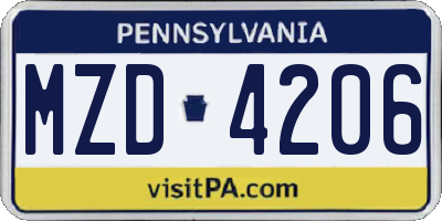 PA license plate MZD4206