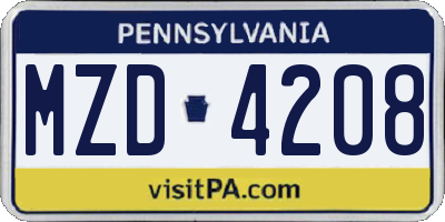 PA license plate MZD4208