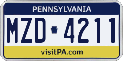 PA license plate MZD4211