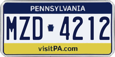 PA license plate MZD4212
