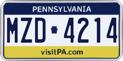 PA license plate MZD4214