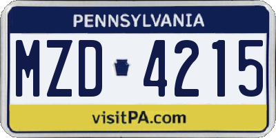 PA license plate MZD4215
