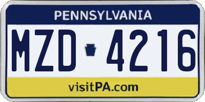 PA license plate MZD4216