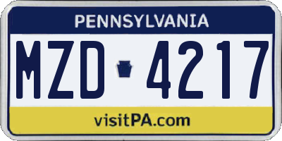 PA license plate MZD4217