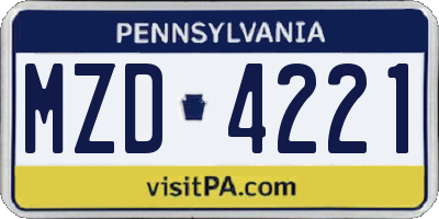 PA license plate MZD4221