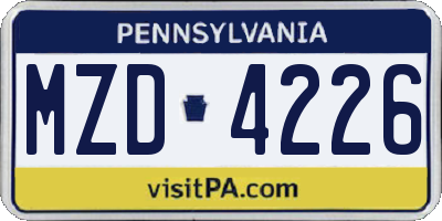 PA license plate MZD4226