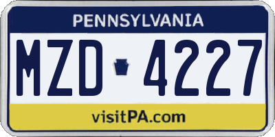 PA license plate MZD4227