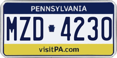 PA license plate MZD4230