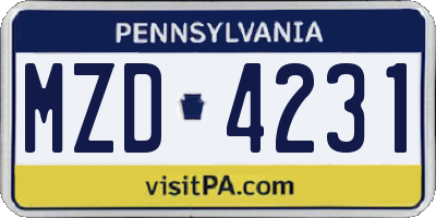 PA license plate MZD4231