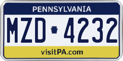 PA license plate MZD4232