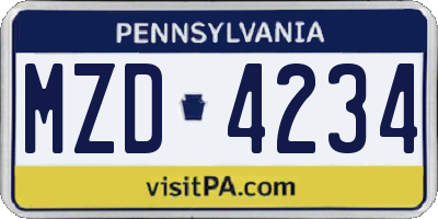 PA license plate MZD4234