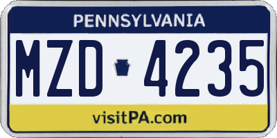 PA license plate MZD4235