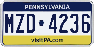 PA license plate MZD4236