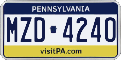 PA license plate MZD4240