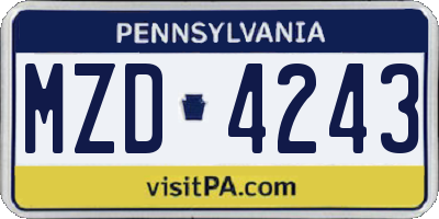 PA license plate MZD4243