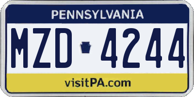 PA license plate MZD4244