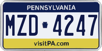 PA license plate MZD4247