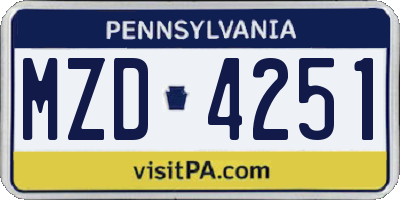 PA license plate MZD4251