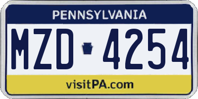 PA license plate MZD4254