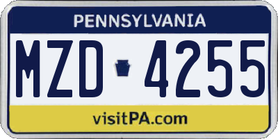 PA license plate MZD4255