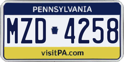 PA license plate MZD4258