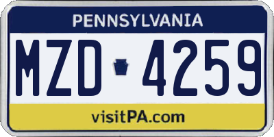 PA license plate MZD4259
