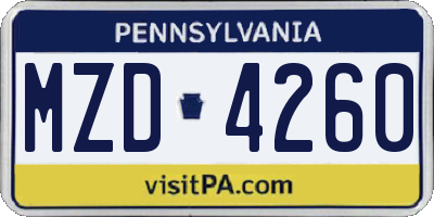 PA license plate MZD4260