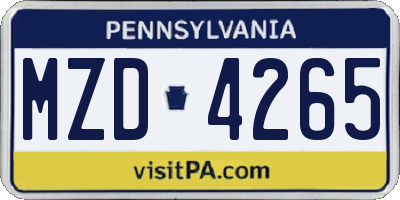 PA license plate MZD4265