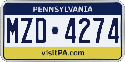 PA license plate MZD4274