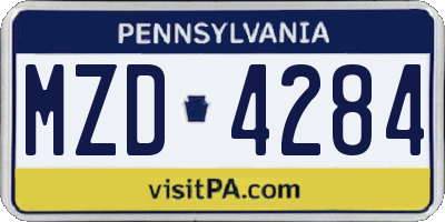 PA license plate MZD4284