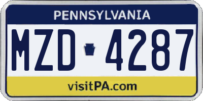 PA license plate MZD4287