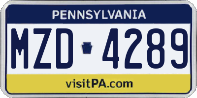 PA license plate MZD4289