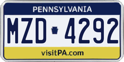 PA license plate MZD4292