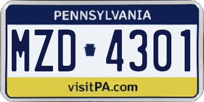 PA license plate MZD4301