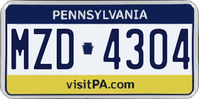 PA license plate MZD4304