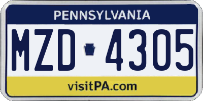 PA license plate MZD4305