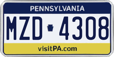PA license plate MZD4308